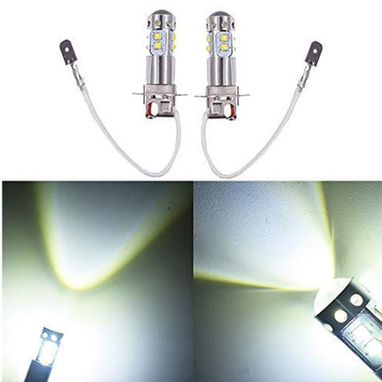 Two car light bulbs with close-up images showing light output on a white background.