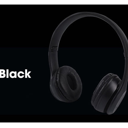 Black headphones on a black background with the word 'Black' displayed.