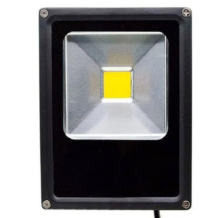 LED flood light with a black casing on a white background