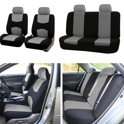 Car Seat Covers Full Set - Universal 5-Seater Fit - Polyester | Black/Grey | 3-Layer Washable | Spill & Pet Protection | 5 Headrests