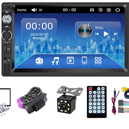 Car multimedia player with accessories on a white background