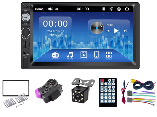 Car multimedia player with accessories on a white background