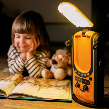 Emergency Weather Radio - Solar & Hand-Crank Power Source | 6000mAh Power Bank IP66 Waterproof LED Camping Lantern FM/NOAA SOS Alarm Orange