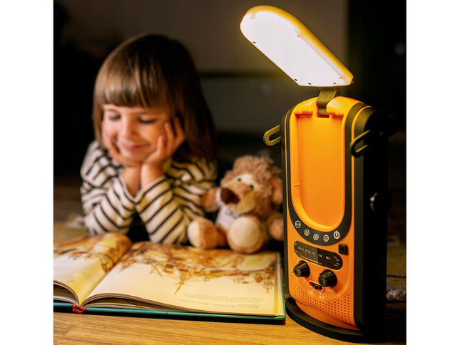 Emergency Weather Radio - Solar & Hand-Crank Power Source | 6000mAh Power Bank IP66 Waterproof LED Camping Lantern FM/NOAA SOS Alarm Orange