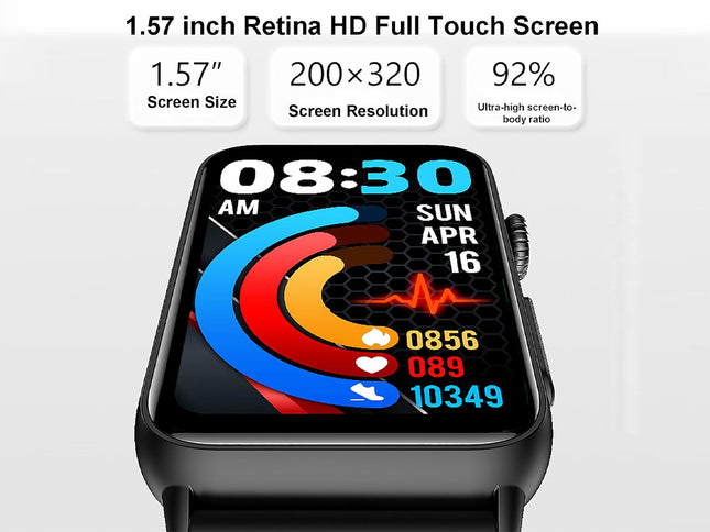 Bluetooth Smart Watch ECG Blood Glucose Heart Rate Monitor | 1.57 Inch HD Touch Screen Fitness Tracker IP67 Waterproof NFC Calling