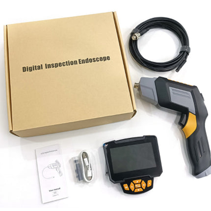 Digital inspection endoscope with packaging and accessories on a white background