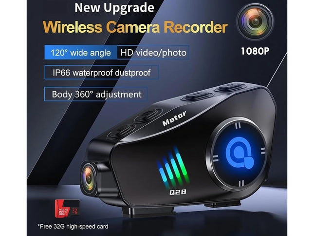 Wireless camera recorder with features highlighted on a dark background