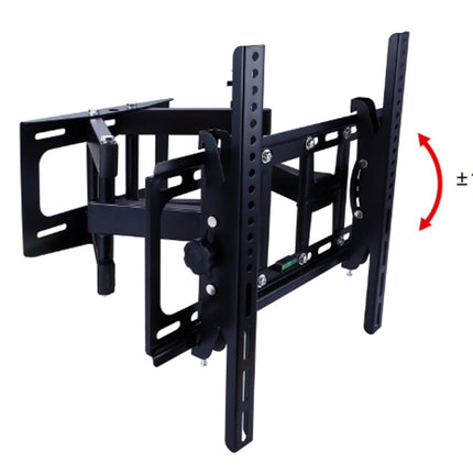 Black TV wall mount with adjustable arm on a white background