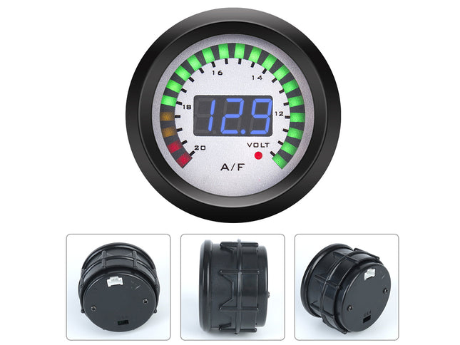 Digital gauge with A/F and voltage display on a white background