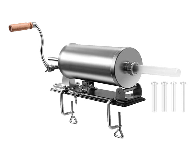 Metallic cylindrical machine with a handle on a white background