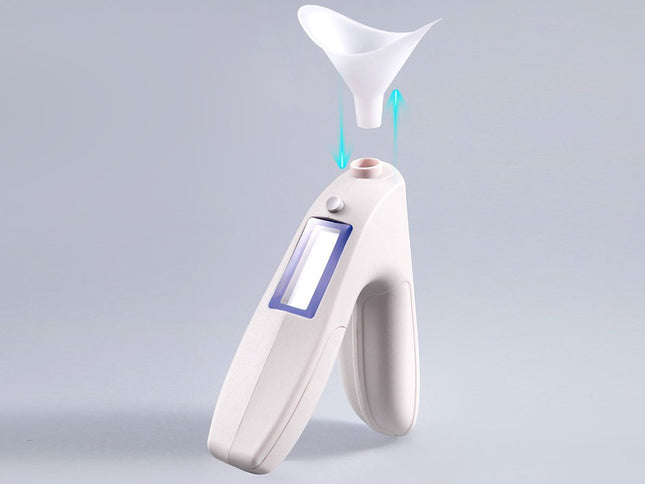 Medical device with a funnel-like attachment on a gray background