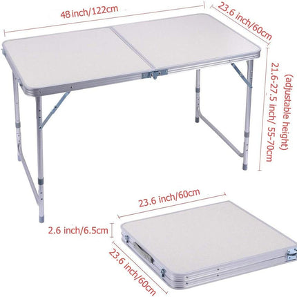 Folding table with dimensions labeled on a white background