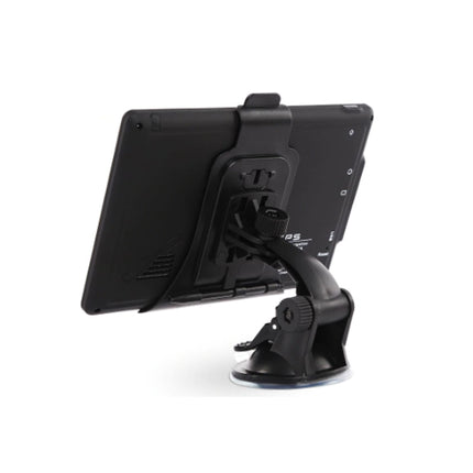 Black tablet holder with suction cup on a white background