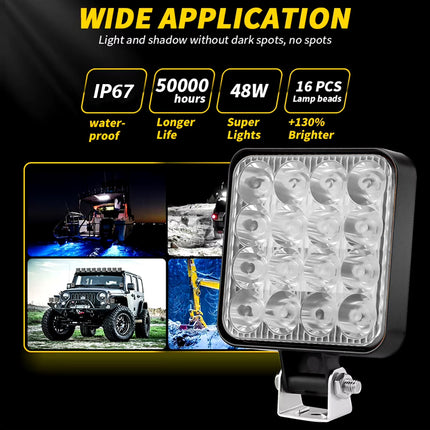 LED light bar with specifications and applications on a black background