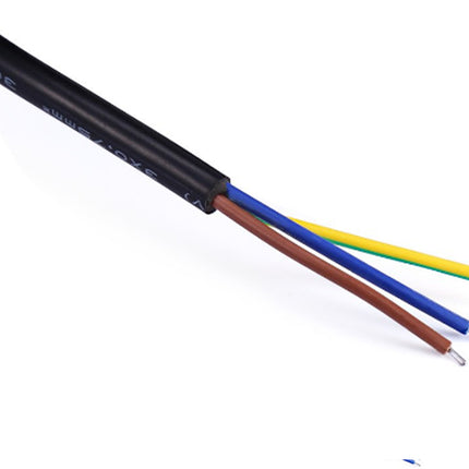 Close-up of a cable with colored wires on a white background