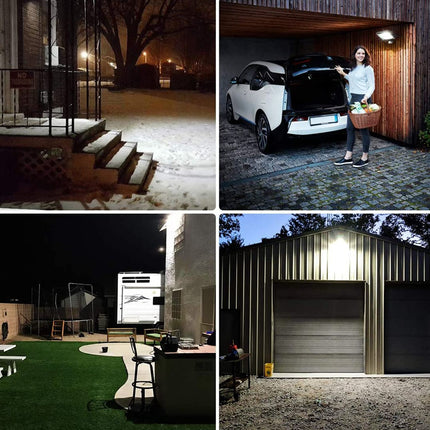 Collage of outdoor scenes including a driveway, car, and garage.