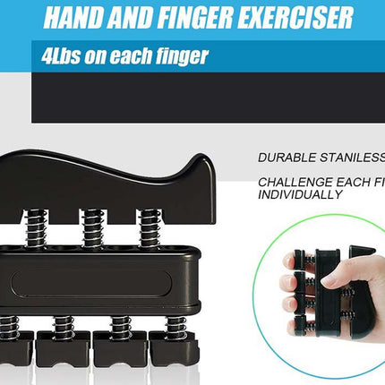 Hand and finger exerciser with text on a white background