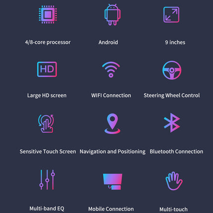 List of features with icons on a dark background