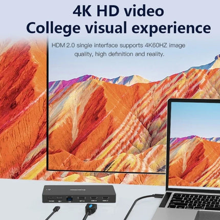 Laptop displaying a 4K HD video of a mountain landscape with text about 4K HD video quality.