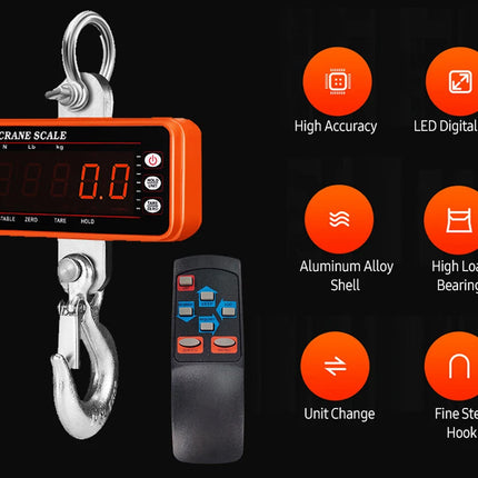 Digital crane scale with remote control on a black background