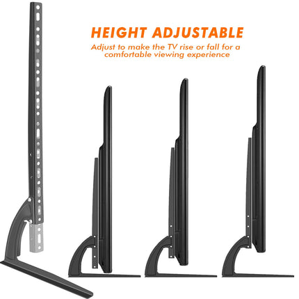 Height adjustable TV stand with multiple positions on a white background