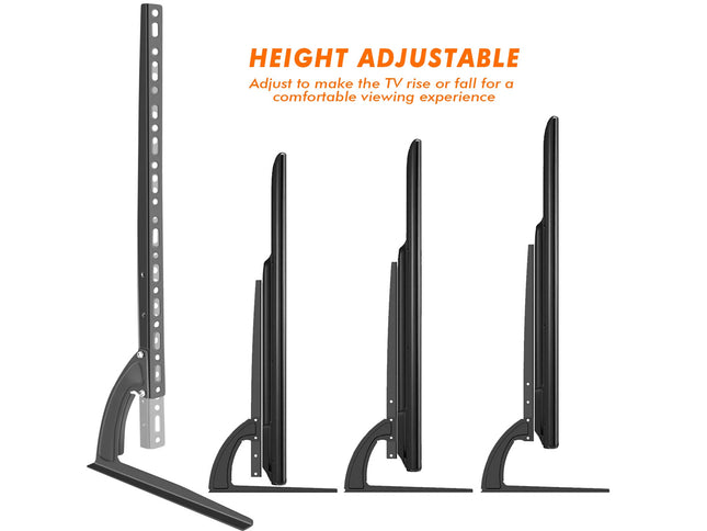 Height adjustable TV stand with multiple positions on a white background