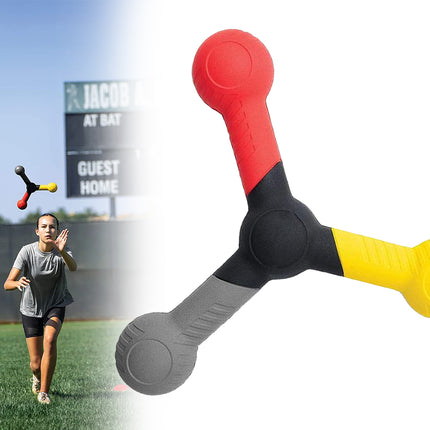 Colorful three-dimensional molecular model on a sports field with people in the background