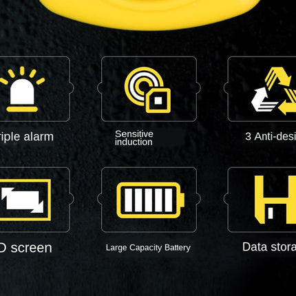 Set of icons with text describing features on a black background