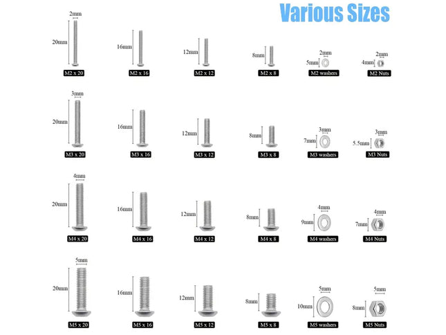 1220Pcs M3 M4 M5 Metric Screw Assortment Kit