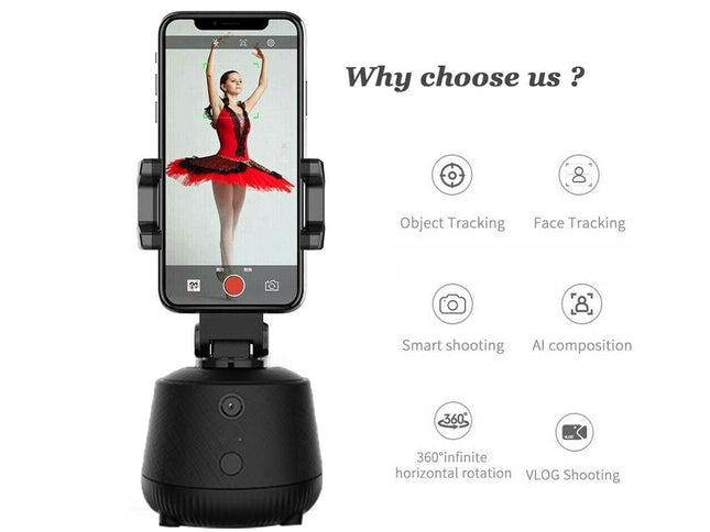 360° AI Tracking Phone Gimbal Hands-Free with Facial Recognition, Gesture Control, No App or Bluetooth Needed, 1.6m Tripod, 2400mAh Battery