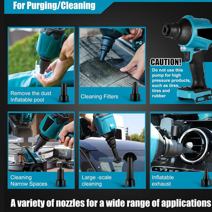Cordless Electric Air Duster Vacuum Blower Inflator 3 in 1 | 50000RPM Portable Dust Cleaner with Battery Charger LED Light 6 Nozzles
