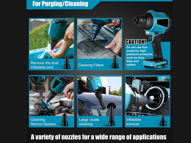 Cordless Electric Air Duster Vacuum Blower Inflator 3 in 1 | 50000RPM Portable Dust Cleaner with Battery Charger LED Light 6 Nozzles