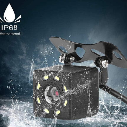 Weatherproof camera with IP68 rating on a dark background