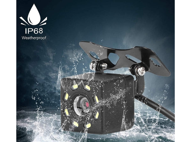 Weatherproof camera with IP68 rating on a dark background