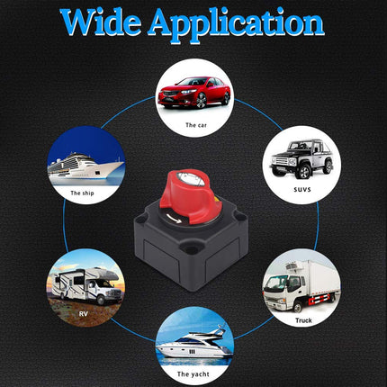 Red and black device with icons of various vehicles indicating its wide application.