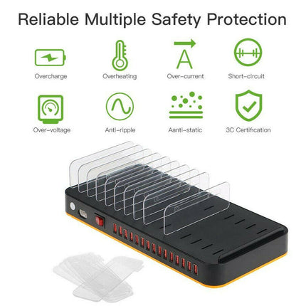 Black electronic device with safety protection features on a white background