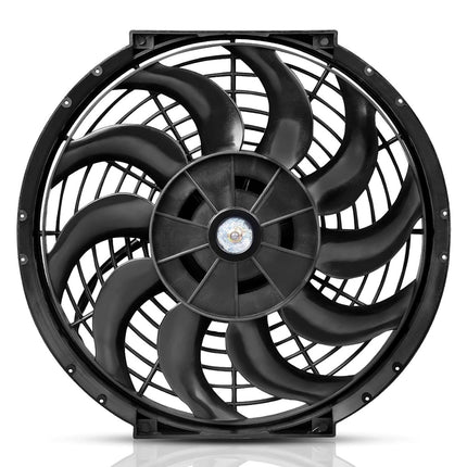 Black automotive fan on a white background