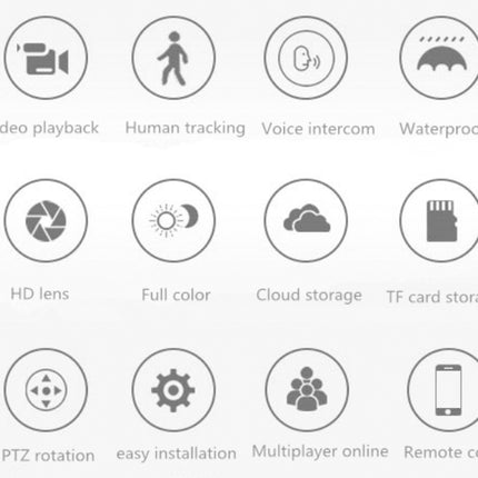Set of icons representing various features on a white background