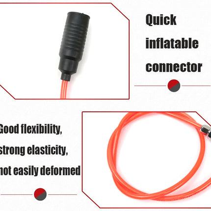 Quick inflatable connector with text describing its features on a white background