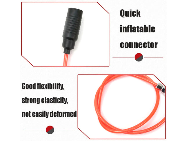 Quick inflatable connector with text describing its features on a white background