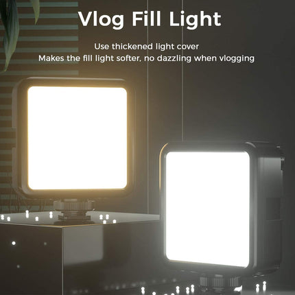 Vlog fill light with text on a dark background