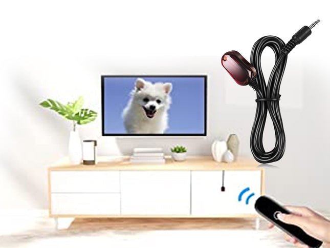 Pet camera with remote control in a living room setting
