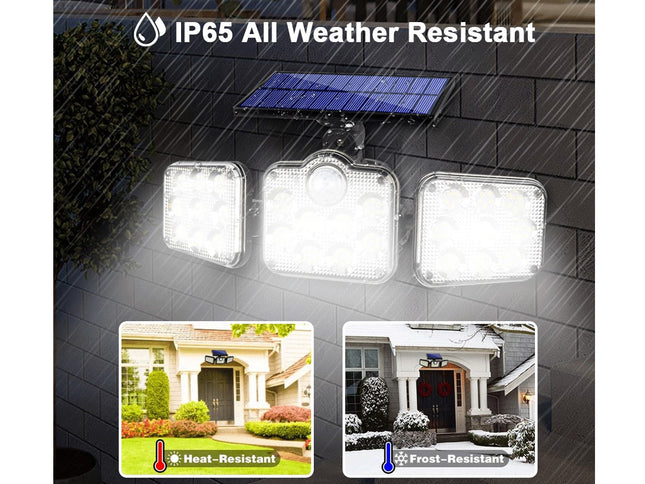 Solar lights with IP65 rating on a tiled wall background