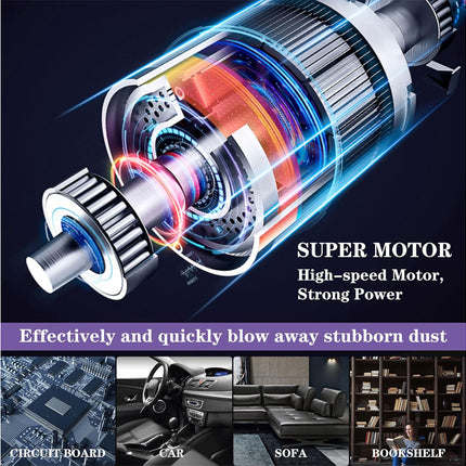 High-speed motor with cross-section view, labeled 'Super Motor' and 'High-speed Motor, Strong Power'.