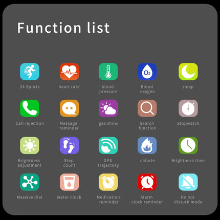 Function list with various icons on a dark background