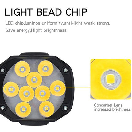 Light bead chip with yellow LED lights and text on a white background
