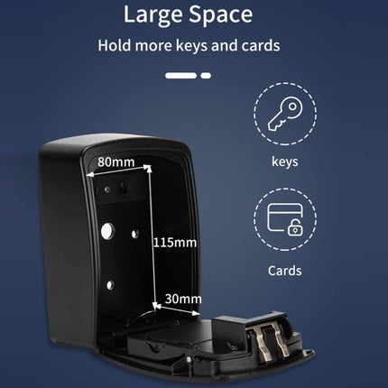 Black key and card holder with measurements on a blue background