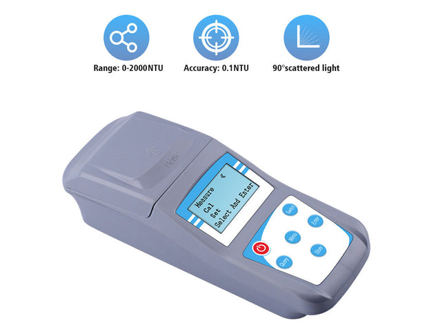 Gray device with digital display and control buttons on a white background