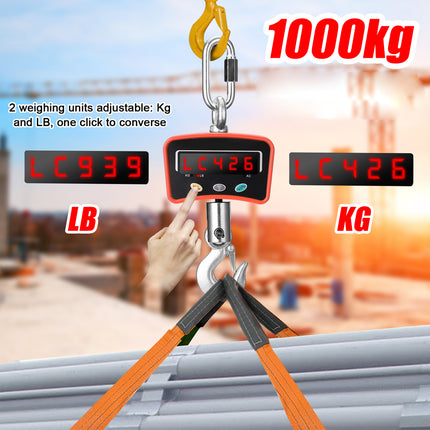 Digital weight scale with a capacity of 1000kg, showing weight measurements in both LB and KG.