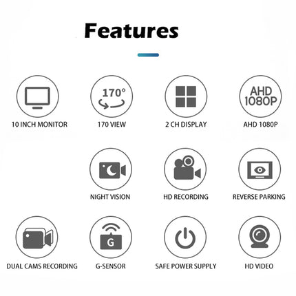 10" Reversing Camera Kit - 1080P HD Monitor & Loop Recording | IP68 Waterproof Camera, Night Vision, G-Sensor, 12-24V for Trucks/RVs